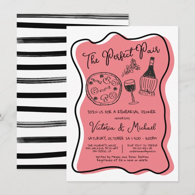 Hand drawn Pizza & Wine the perfect pair Italian Invitation (Front/Back)