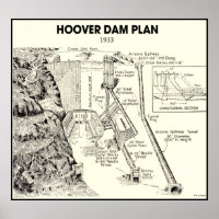 HAND DRAWN PLAN of HOOVER DAM 1933