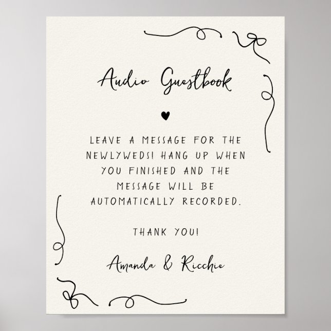 Hand Drawn Playful Audio Guestbook Wedding Sign (Front)