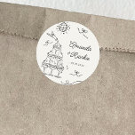 Hand Drawn Playful Whimsical Retro French Wedding Classic Round Sticker<br><div class="desc">Add a fun, personal touch to your wedding with this Hand Drawn Playful Whimsical Retro French Wedding Classic Round Sticker! Featuring quirky hand-drawn elements, vintage-inspired French design, and playful details, this label is perfect for sealing invitations, party favors, or decor. Ideal for boho, retro, or French-themed weddings. Customizable with your...</div>