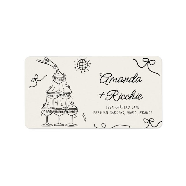 Hand Drawn Playful Whimsical Retro French Wedding Label (Front)