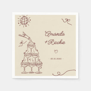 Hand Drawn Playful Whimsical Retro French Wedding Napkins