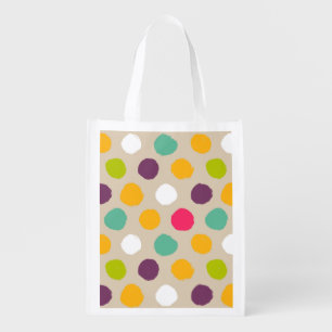 Hand-drawn polka dot pattern reusable grocery bag
