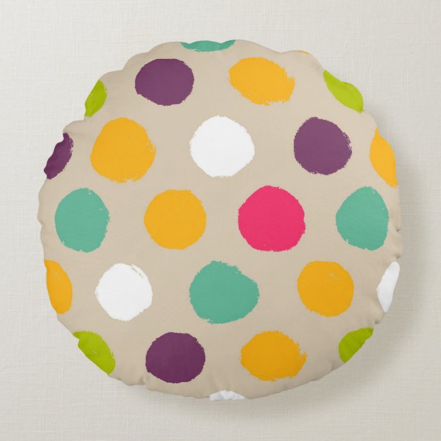 Hand-drawn polka dot pattern round pillow (Front)
