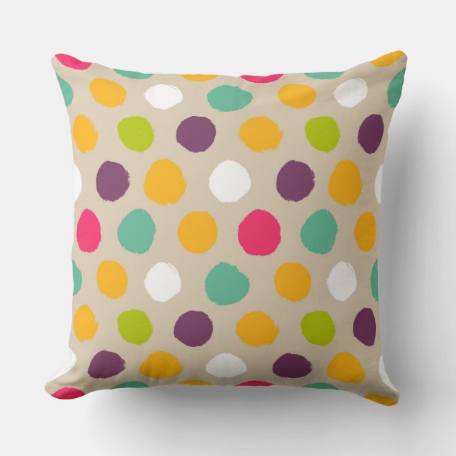 Hand-drawn polka dot pattern throw pillow (Front)