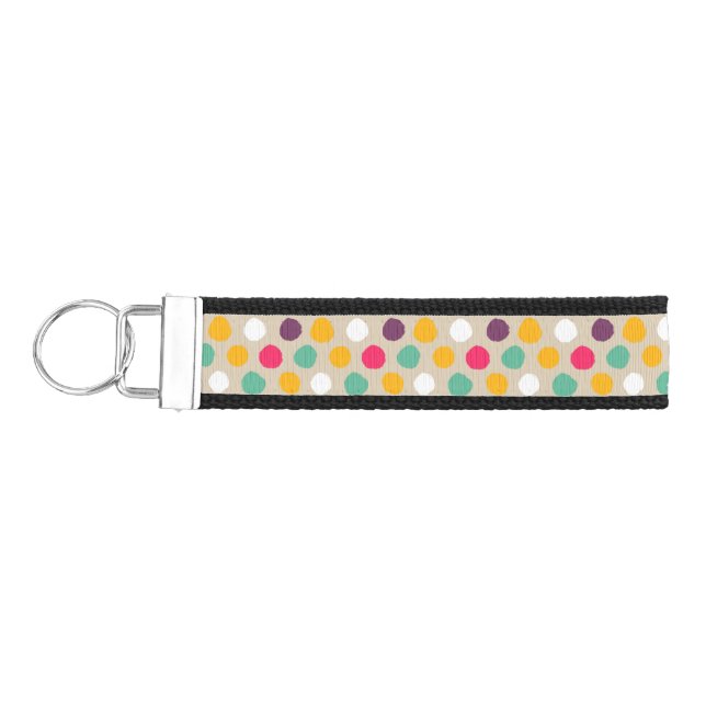Hand-drawn polka dot pattern wrist keychain (Keys on Left)