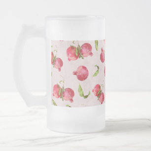 Hand Drawn Pomegranate Botanical Illustration Frosted Glass Beer Mug