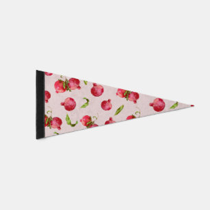 Hand Drawn Pomegranate Botanical Illustration Pennant Flag