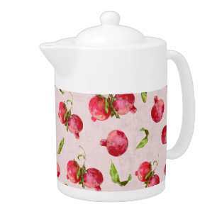 Hand Drawn Pomegranate Botanical Illustration Teapot