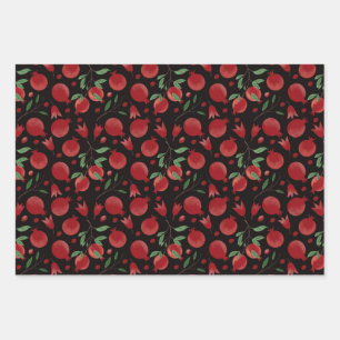 Hand-drawn Pomegranate Fruits Seamless Pattern Wrapping Paper Sheets