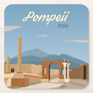 Hand Drawn Pompeii Italy Landscape Scenery Sketch Square Paper Coaster