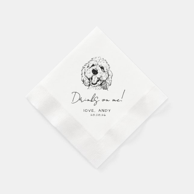 Hand Drawn Poodle Drinks on me Cocktail Napkins (Corner)