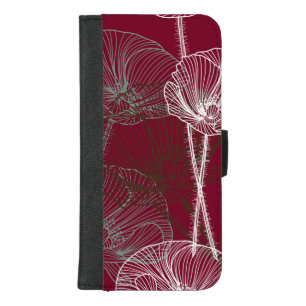 Hand Drawn Poppies on Dark Red iPhone 8/7 Plus Wallet Case