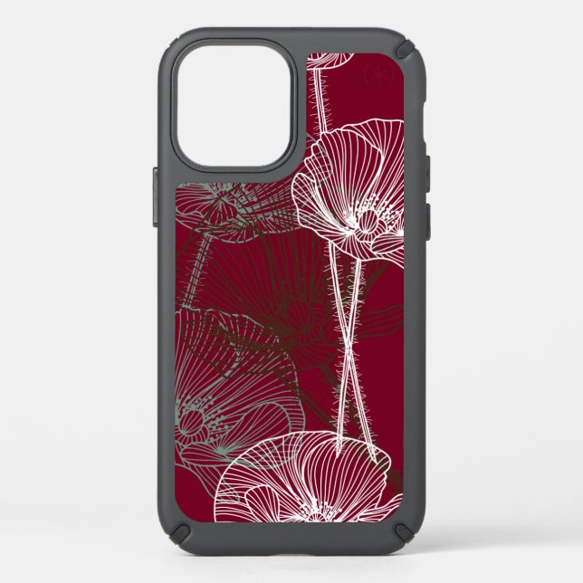 Hand Drawn Poppies on Dark Red Speck iPhone Case (Front)