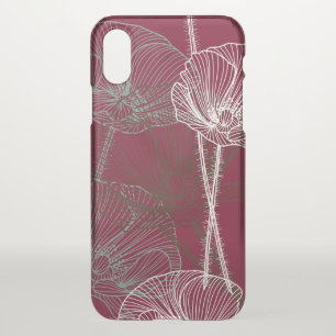 Hand Drawn Poppies on Dark Red iPhone X Case