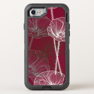 Hand Drawn Poppies on Red OtterBox Defender iPhone SE/8/7 Case