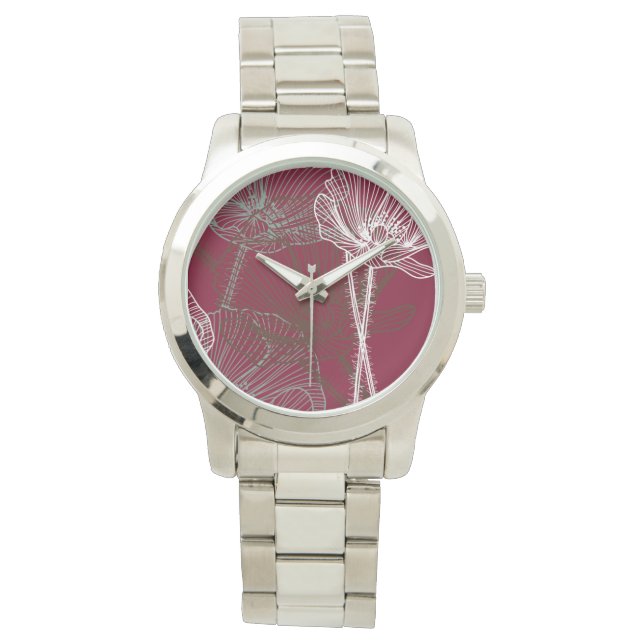 Hand Drawn Poppies on Red Watch (Front)