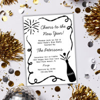 Hand Drawn Popping Champagne New Years Eve Party