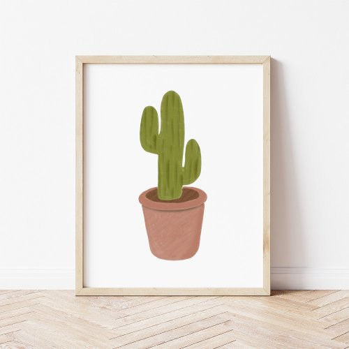 Hand_Drawn Potted Cactus Art Poster