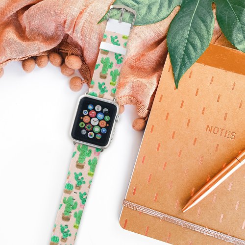 Hand Drawn Potted Cactus Pattern Apple Watch Band