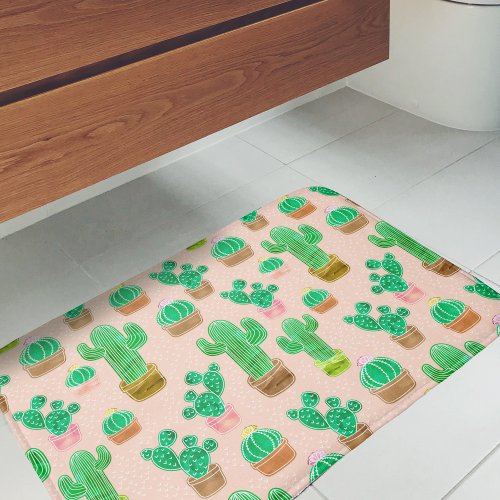 Hand Drawn Potted Cactus Pattern Bath Mat