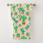 Hand Drawn Potted Cactus Pattern Bath Towel Set