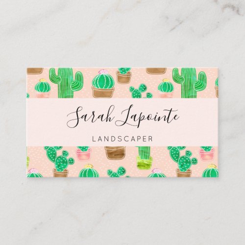 Hand Drawn Potted Cactus Pattern Business Card