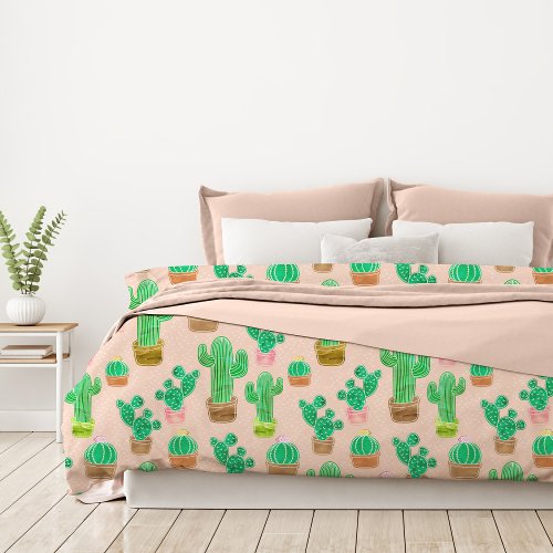 Hand Drawn Potted Cactus Pattern Duvet Cover