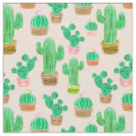 Hand Drawn Potted Cactus Pattern Fabric