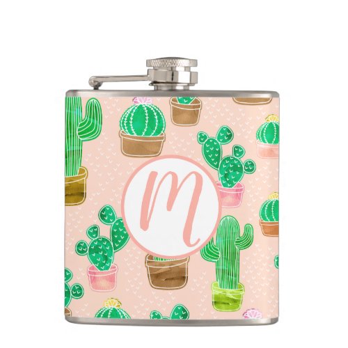 Hand Drawn Potted Cactus Pattern Flask