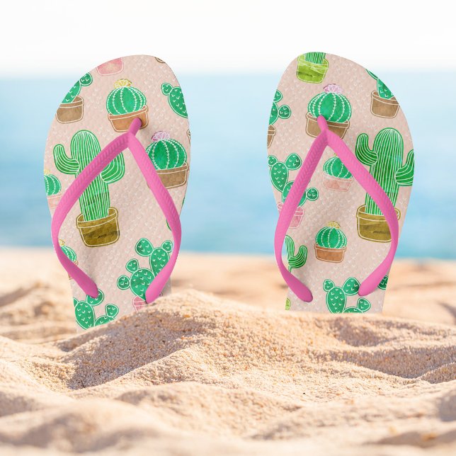 Hand Drawn Potted Cactus Pattern Flip Flops (Creator Uploaded)