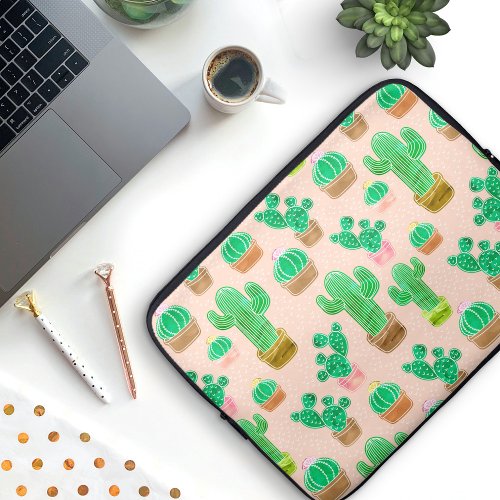 Hand Drawn Potted Cactus Pattern Laptop Sleeve