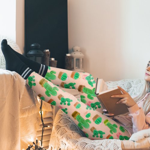 Hand Drawn Potted Cactus Pattern Leggings