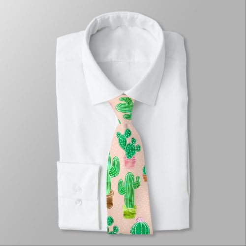 Hand Drawn Potted Cactus Pattern Neck Tie