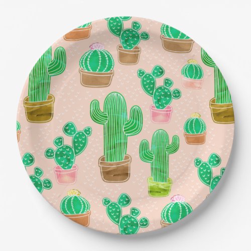 Hand Drawn Potted Cactus Pattern Paper Plates