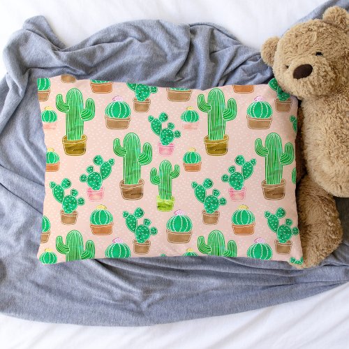 Hand Drawn Potted Cactus Pattern Pillow Case