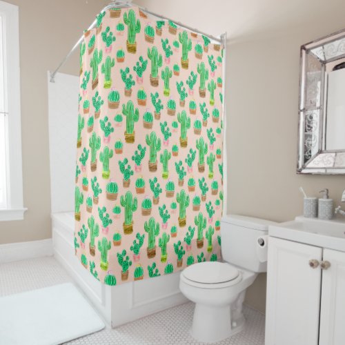 Hand Drawn Potted Cactus Pattern Shower Curtain