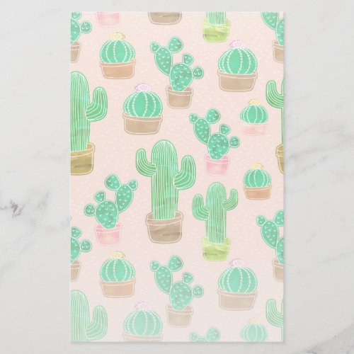 Hand Drawn Potted Cactus Pattern Stationery