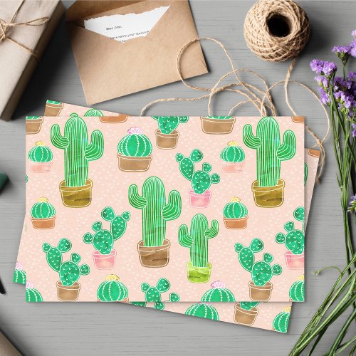 Hand Drawn Potted Cactus Pattern Tissue Paper