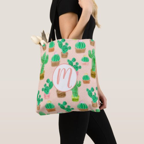 Hand Drawn Potted Cactus Pattern Tote Bag