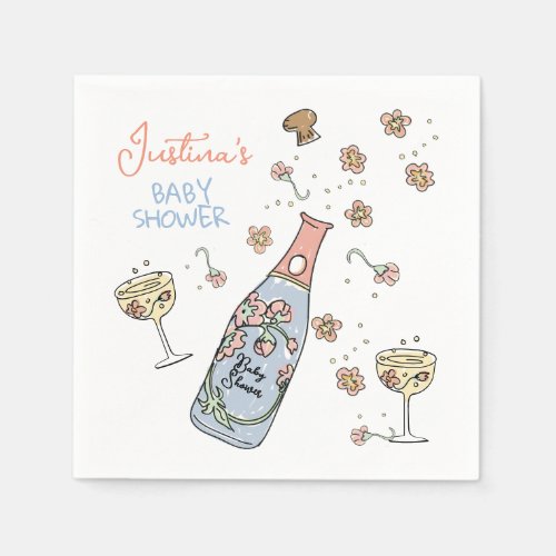 Hand Drawn Presecco and Petals Baby Shower Napkins