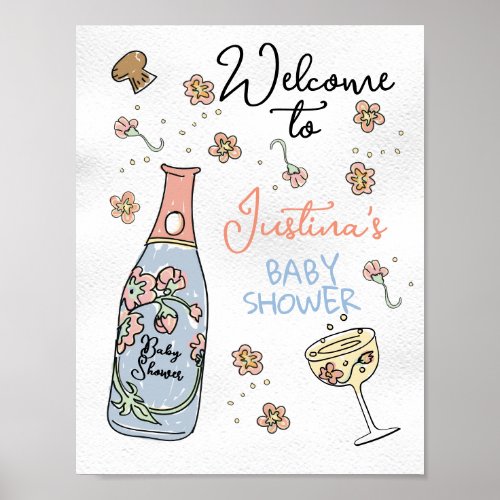 Hand Drawn Presecco and Petals Baby Shower Welcome Poster