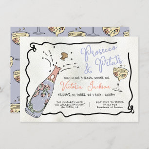Hand Drawn Presecco and Petals Bridal Shower Invitation