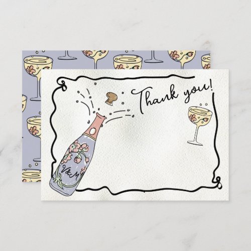 Hand Drawn Presecco and Petals Thank You Card