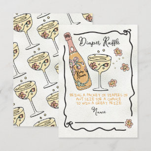 Hand Drawn Presecco & Petals diaper Raffle Shower Invitation