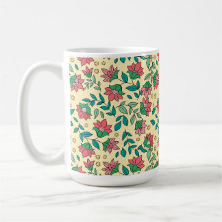 Hand Drawn Pressed Flowers Leaves Pattern Coffee Mug