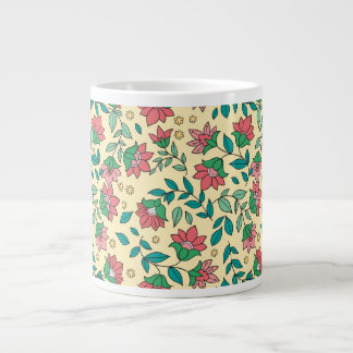 Hand Drawn Pressed Flowers Leaves Pattern Giant Coffee Mug