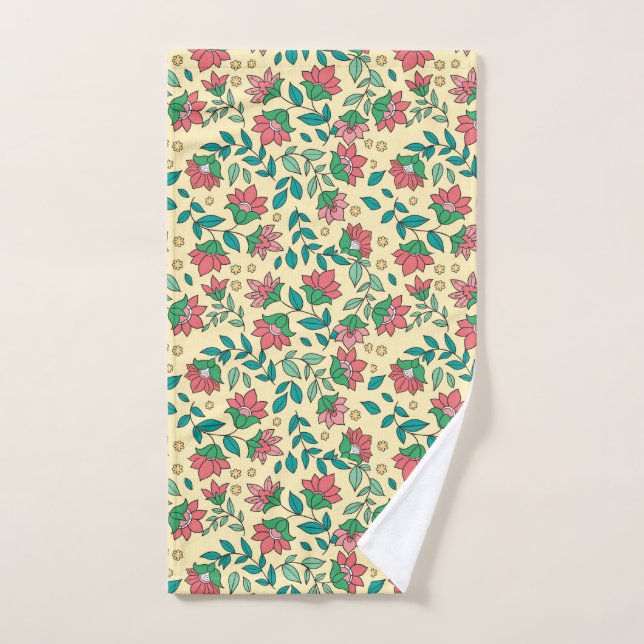 Hand Drawn Pressed Flowers Leaves Pattern  Hand Towel (Hand Towel)