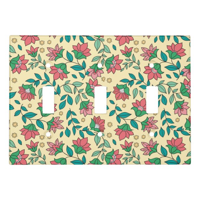 Hand Drawn Pressed Flowers Leaves Pattern  Light Switch Cover (Front)