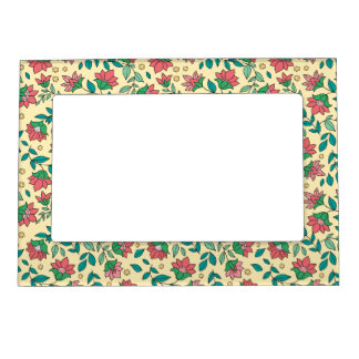 Hand Drawn Pressed Flowers Leaves Pattern Magnetic Frame